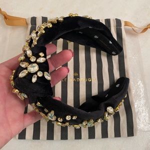 Lele Sadoughi Black Velvet Crystal Knotted Headband
